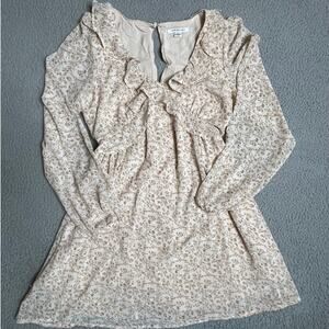 American Eagle Mini Dress Small Milkmaid Ruffle Long Sleeve Floral Pink Cottage